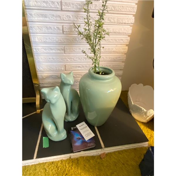 Green China vase and Cats A