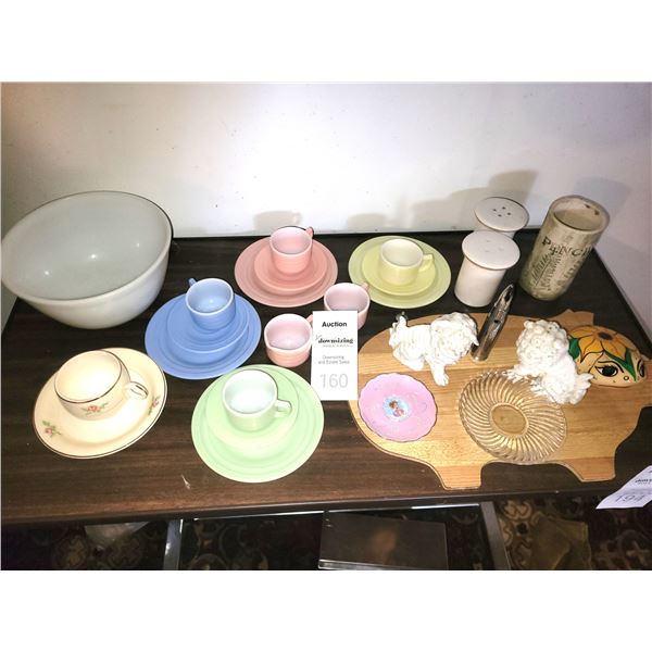 Vintage Childs Miniature Coloured Glass Teacups & Plates A