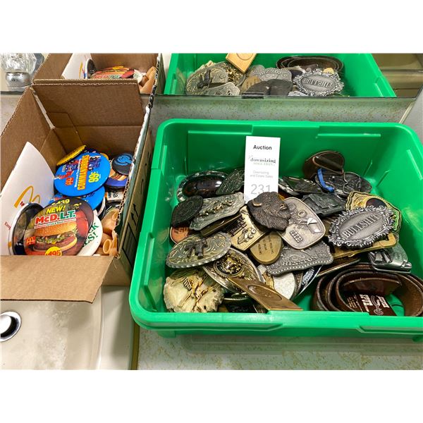 belt buckles, vintage badges A