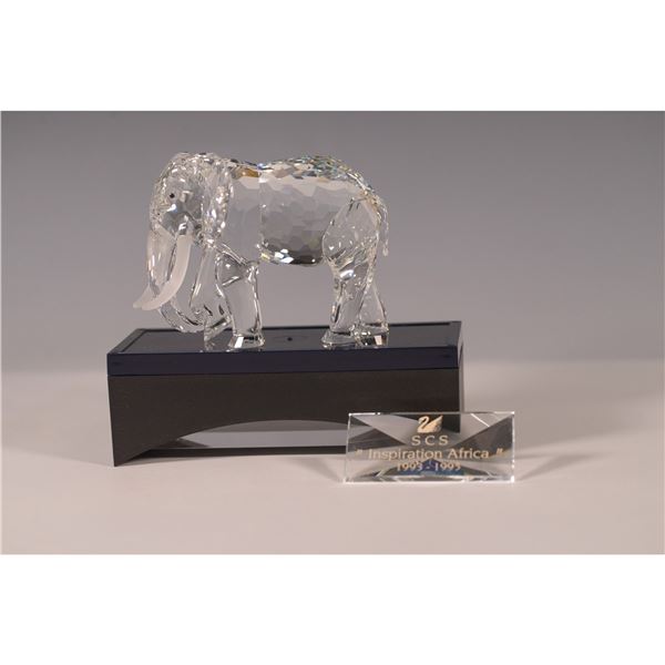 3pc Swarovski 1993 AE Inspiration Africa Elephant Figurine, Base & Plaque