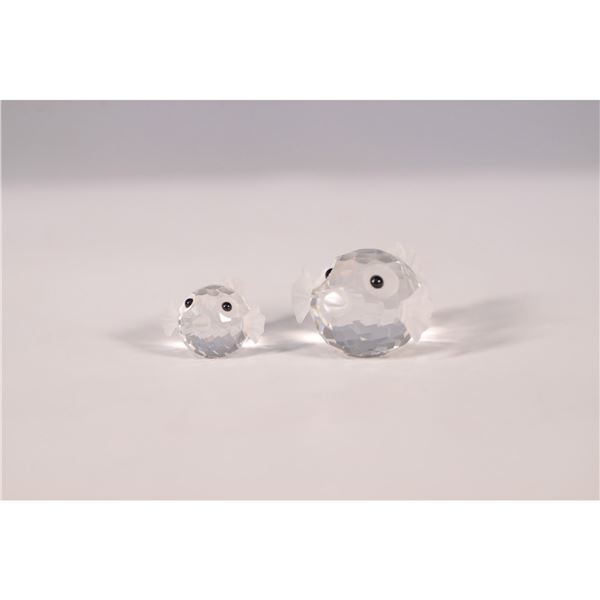2pc Swarovski Crystal Figurines, Mini & Small Blowfish 013960 & 012724