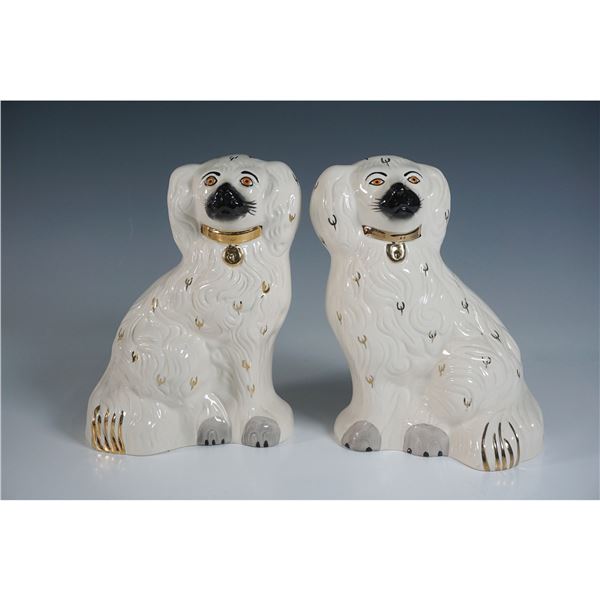 2pc Royal Doulton Gilt Staffordshire Spaniel Figurines