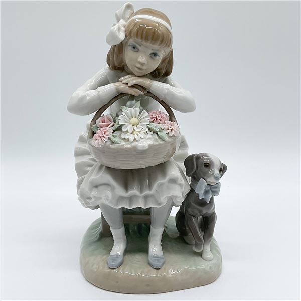 Girl with Flowers and Dog 1001088 - Lladro Figurine