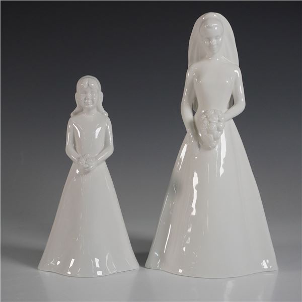 2pc Coalport Moments Porcelain Bride and Bridesmaid Figurine