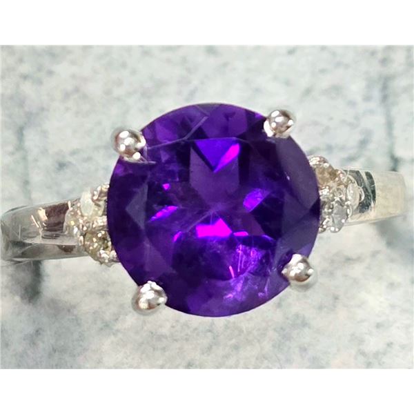 BZ2074-141D SILVER AMETHYST & DIA 2.0CT 2.25G RING