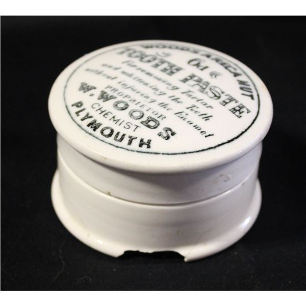 ANTIQUE WOODS ARECA NUT TOOTHPASTE JAR- CHIPPED