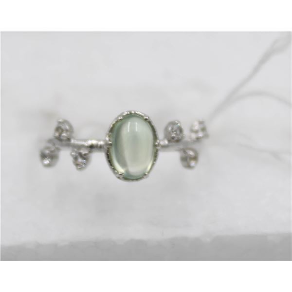 #157-NATURAL PREHNITE & CZ RING SIZE 6.5