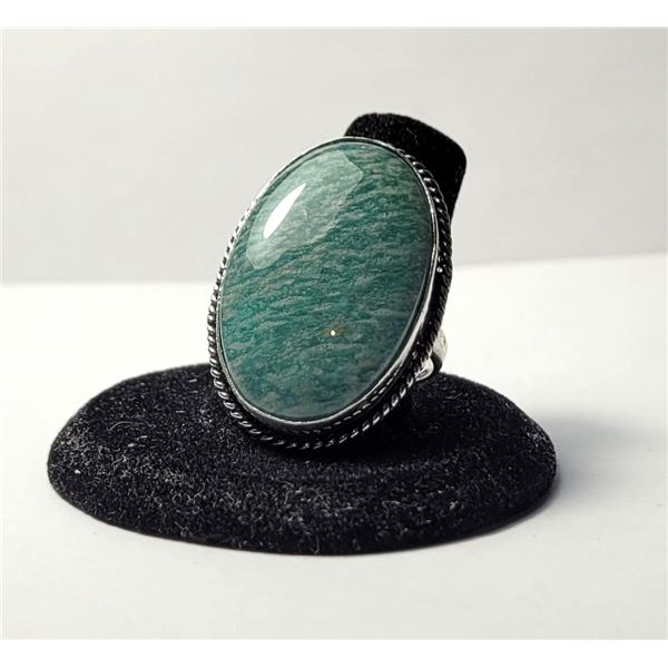 15) NATURAL OVAL AMAZONITE SIZE 10 RING WITH
