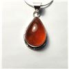 Image 1 : 4) SILVER TONE TEARDROP SHAPED AMBER PENDANT