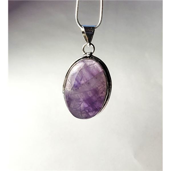 5) SILVER TONE OVAL NATURAL AMETHYST PENDANT