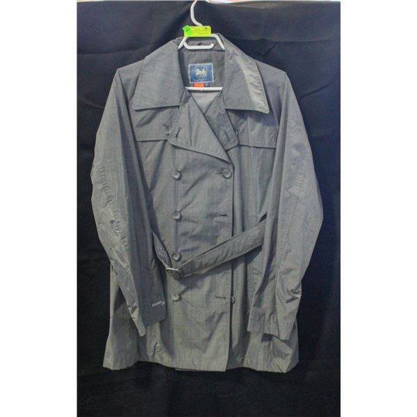 NEW LADIES TRENCH COAT GRAY, SIZE LARGE, BY WIND