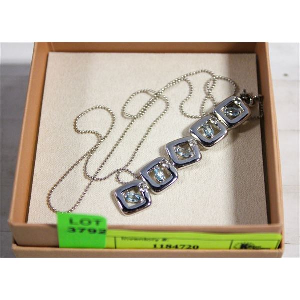 STERLING 925 NECKLACE/BLUE STONES (PENDANT 2.5")