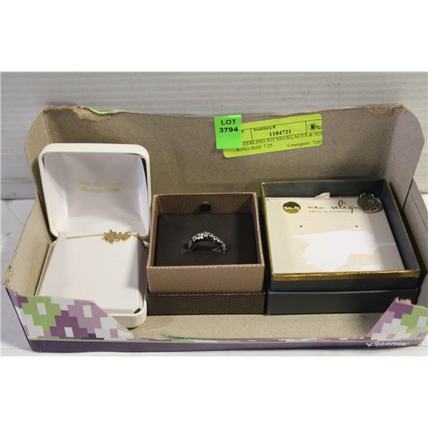 2 STERLING 925 NECKLACES & 925 RING SIZE 7.25