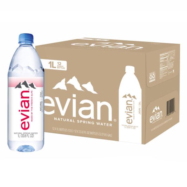 NEW 12 X 1L  EVIAN NATURAL SPRING WATER