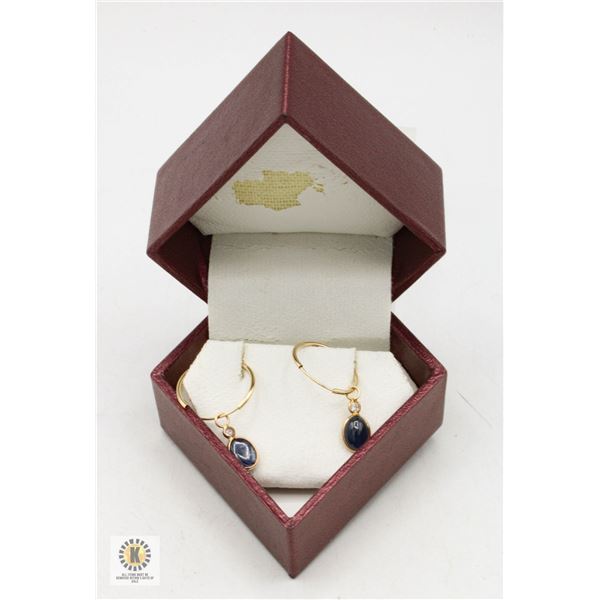 14KT YELLOW GOLD EARRINGS W/BLUE