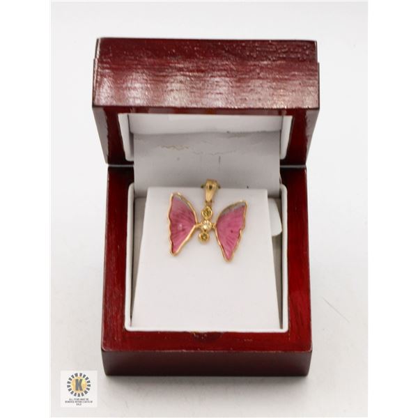 14KT YELLOW GOLD GEMSTONE BUTTERFLY