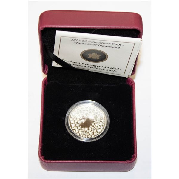 2013 FINE SILVER CANADA MAPLE LEAF IMPRESSION $3 P