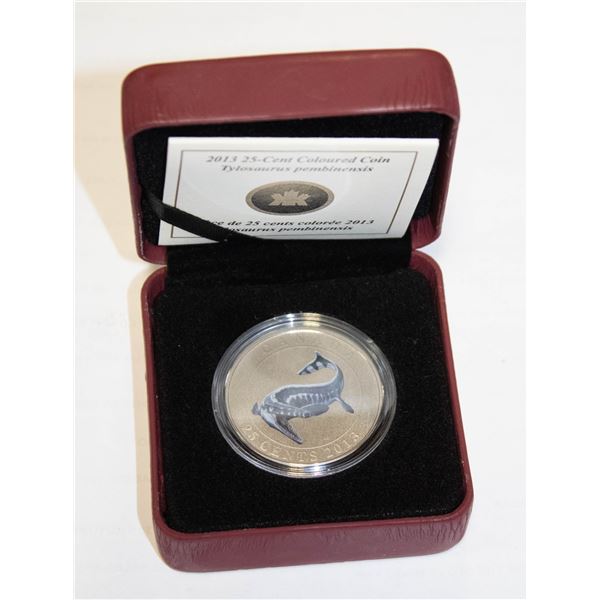 2013 CANADA TYLOSAURUS COLOURED 25 CENTS COIN