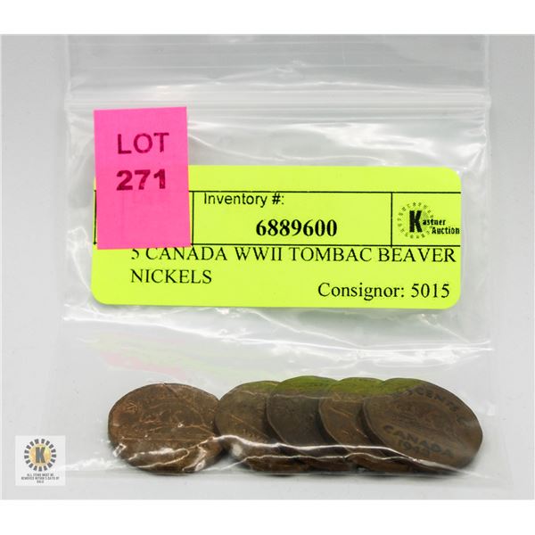 5 CANADA WWII TOMBAC BEAVER NICKELS