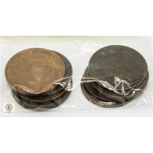 11 VARIOUS OLD CANADA LARGE 1 CENT COINS 1888-1918