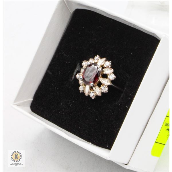 GARNET STERLING SILVER GEMSTONE RING SIZE 6