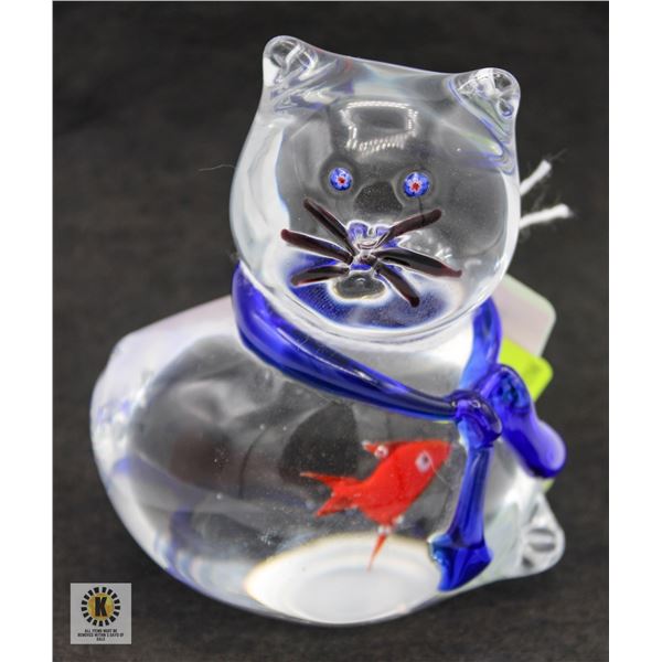 ART GLASS FELINE PAPER WEIGHT