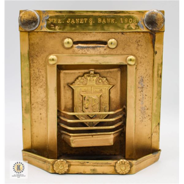 TIN FIREPLACE COIN BANK H-6"