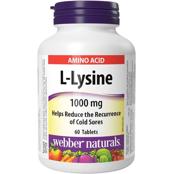 NEW 60 TABLETS L-LYSINE 1000MG WEBBER NATURALS