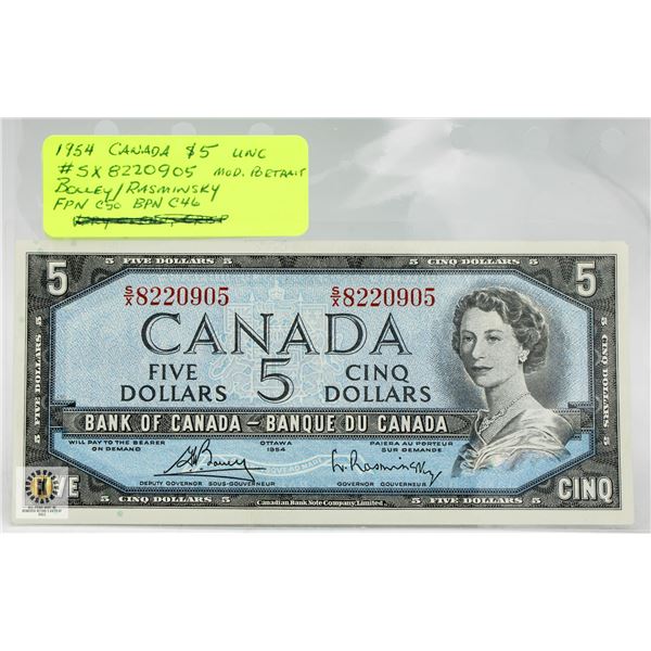 1954 CANADA $5 NOTE. BANK OF CANADA