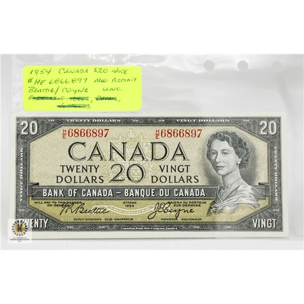 1954 CANADA $20 NOTE. BANK OF CANADA