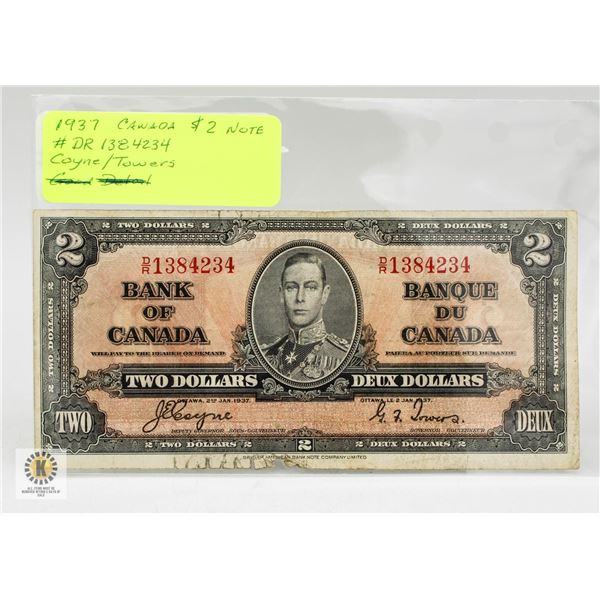 1937 CANADA $2 NOTE. BANK OF CANADA