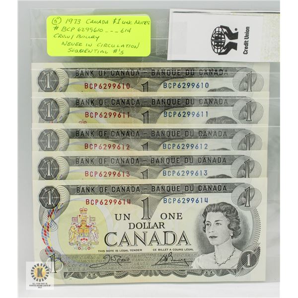 1973 CANADA 5X $1 NOTES. BANK OF CANADA