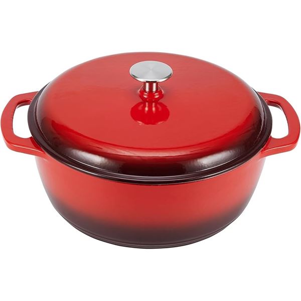 NEW AMAZON BASICS 6.9L ENAMELED CAST IRON RED