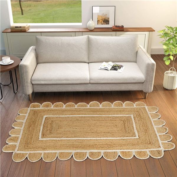 NEW GRUHUM SCALLOPED JUTE RUG FARMHOUSE BY RUGS