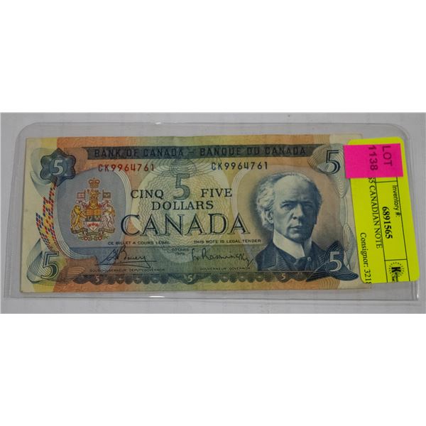 1972 $5 CANADIAN NOTE