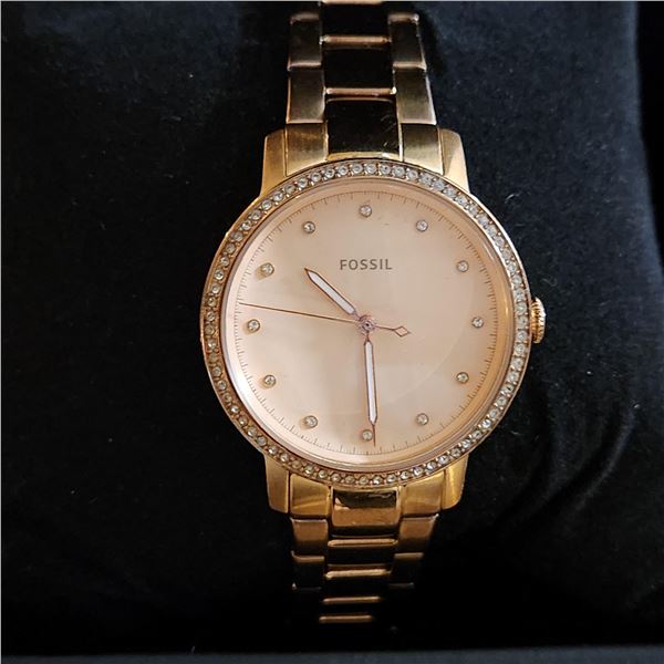 FOSSIL NEELY ROSEGOLD TONE CRYSTAL BEZEL WATCH