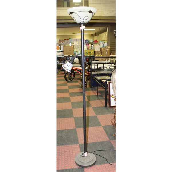 TALL GLASS SHADE POLE LAMP WITH READING LAMP