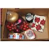 Image 1 : BOX OF XMAS DECOS: LG TREE BALLS, COASTERS, TIN