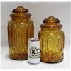 Image 1 : SET OF 2 AMBER GLASS STORAGE CONTAINERS