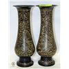 Image 1 : PAIR OF THIN BRASS ORNAMENTAL VASES H-11.5"