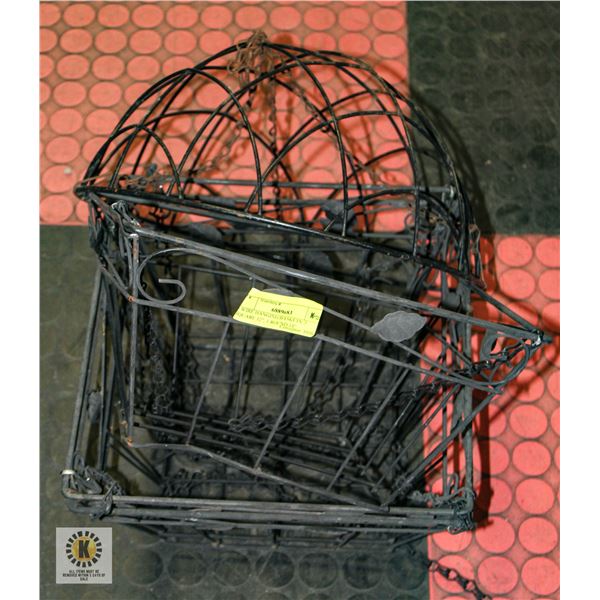 4 WIRE HANGING BASKETS; 3 SQUARE 12", 1 ROUND 14"