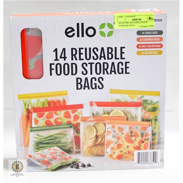ELLO 14PC REUSABLE FOOD STORAGE BAGS