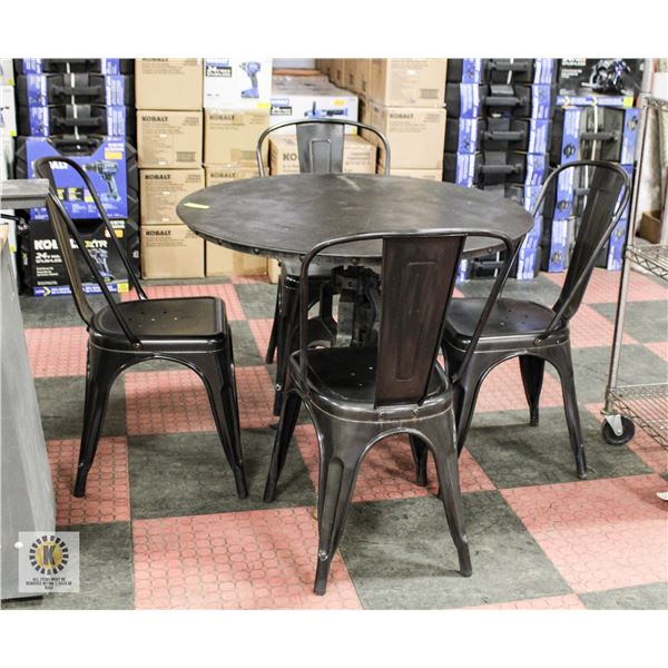 SET OF 4 METAL CHAIRS AND ROUND METAL TABLE