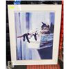 Image 1 : CAT PERCHED FRAMED ART PRINT 27" X 45"