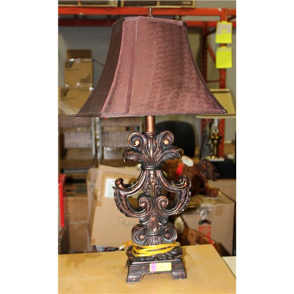 30" DARK BROWN SCROLL LAMP AND SHADE