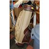 Image 1 : VINTAGE FLETCHER LEATHER GOLF BAG W/ CLUBS AND