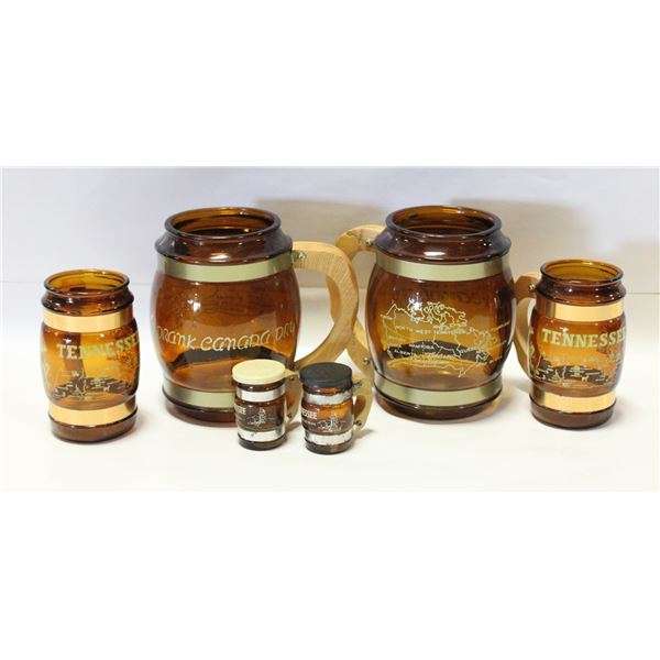 VINTAGE AMBER GLASS SALT & PEPPER SHAKERS LOT