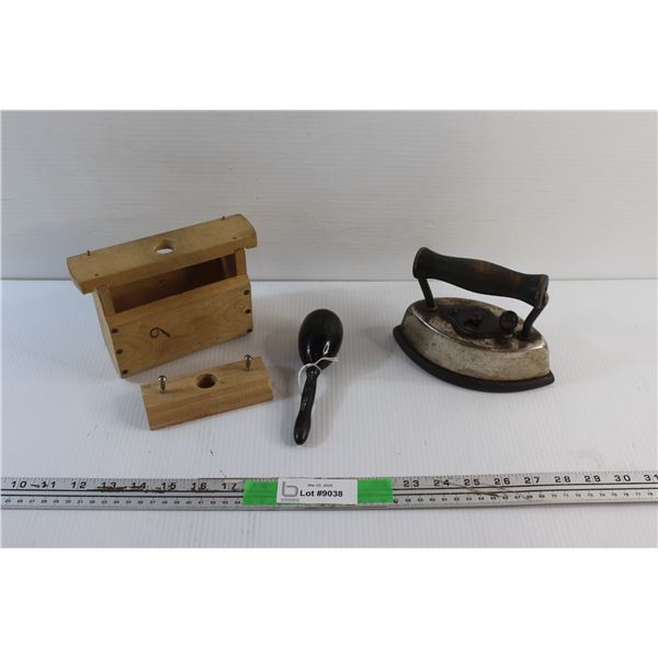 Vintage Clothes Iron, Butter Press and Sock Turner