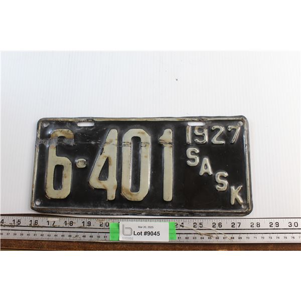 Antique 1927 Saskatchewan Car Licence Plate