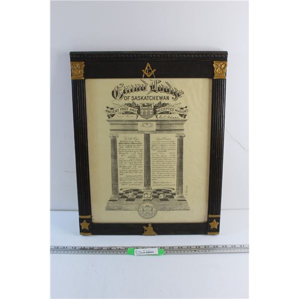 Vintage Framed Grand Free Mason Lounge of Saskatchewan Print - 21'' x 16''
